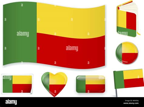 Benin National Flag Vector Illustration 3 Layers Shadows Flat Flag