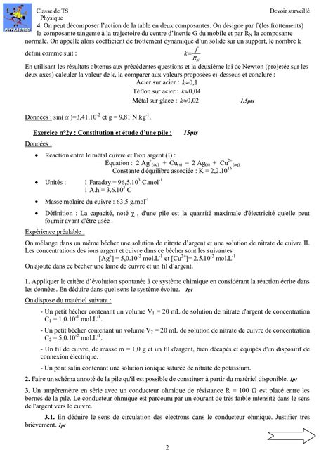 Devoir 1 Modèle 1 Physique Chimie 2 Bac Spc Semestre 2 Alloschool