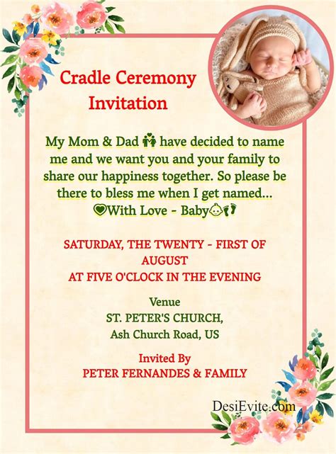 A Naming Ceremony Invitation Card With A Bonny Baby Girl Dressed In