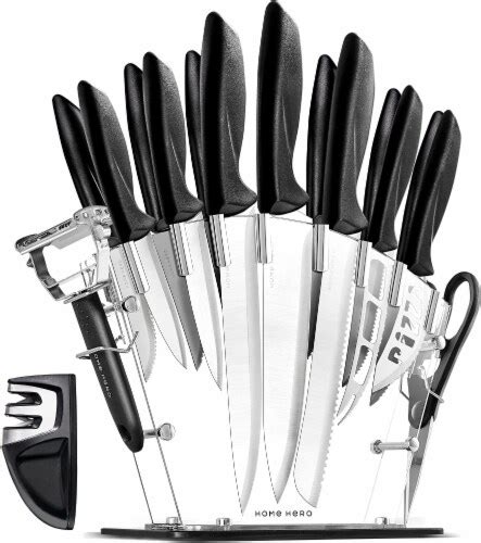 Home Hero Kitchen Knives Kitchen Knife Set W Block Stainless Steel Silver 17 Pieces 17