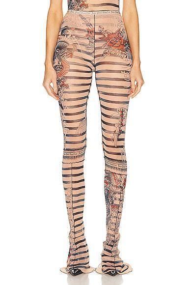 Jean Paul Gaultier Printed Mariniere Tattoo Flare Trouser In Nude