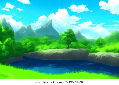 Landscape Scene Illustration Digital Painting Greenery Stock ...