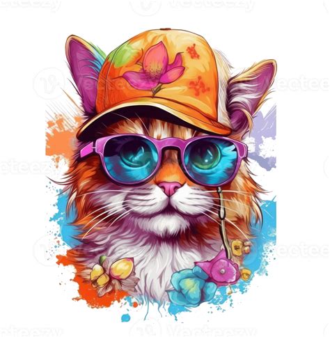 Watercolor Funny Cat Wearing Sunglasses 24476871 Png