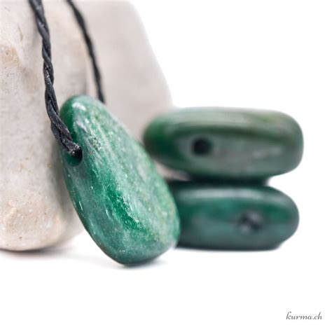 Aventurine verte Pendentif en pierre percée N7219 Kurma ch