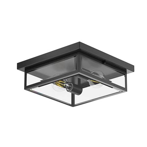 Aiwen 12 In 2 Light Industrial Black Flush Mount Metal Farmhouse Close