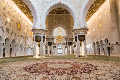 Abu Dhabi Sheikh Zayed Grand Mosque Beautiful Interior Stock Image