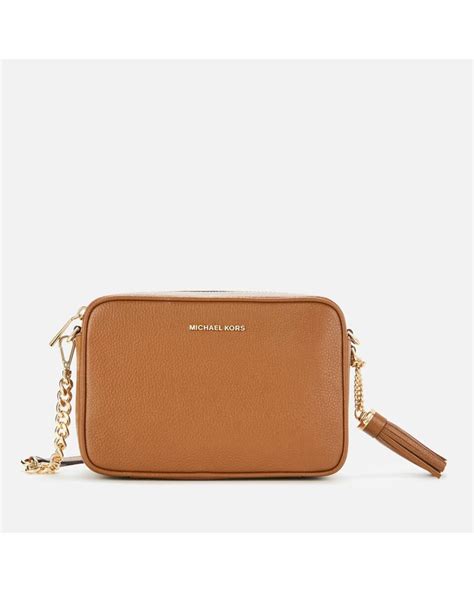 Michael Michael Kors Leather Jet Set Medium Camera Bag In Tan Brown