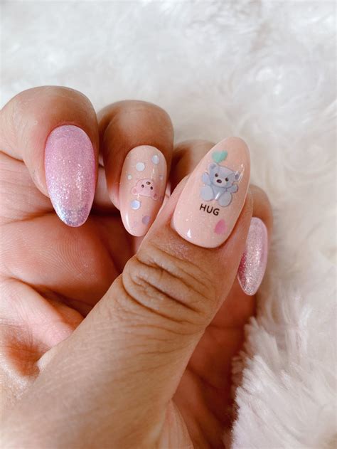 Set Of Pcs Hand Painted Press On Nails Teddy Bear Kawaii Etsy