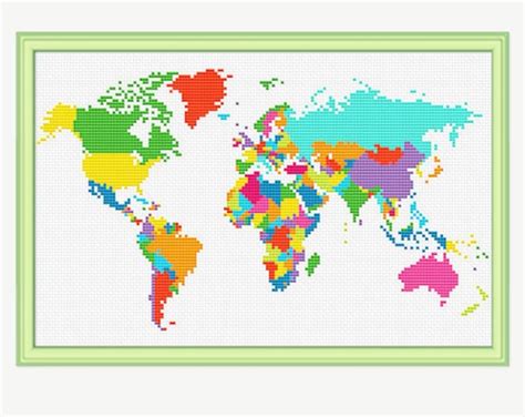 World Map Cross Stitch Pattern Cross Stitch Continent Etsy