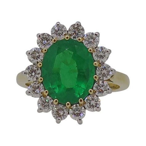 Oval Emerald And Diamond Cluster Ring Karat Yellow And White Gold