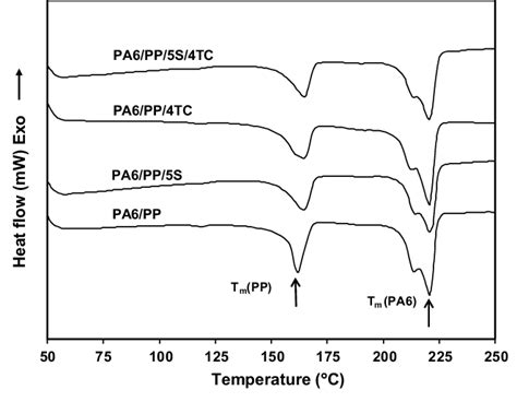 Dsc Heating Thermograms Of Pa6pp Blends And The Nanocomposites With