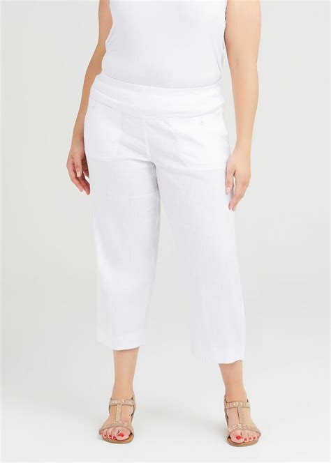 Shop Plus Size Linen Stretch Ana Crop Pant In White Taking Shape Nz