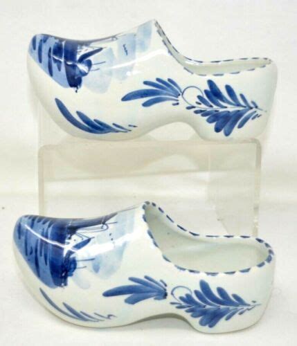 Vtg Ceramic Hand Painted Delft Blue Dutch Holland Clogs Shoes Windmill