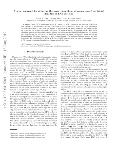 Pdf A Novel Approach For Deducing The Mass Composition Of Cosmic Rays