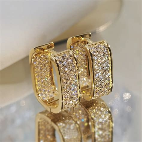 Huitan Korean Fashion Paved Cz Hoop Earrings For Women Metal Silver