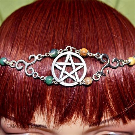 Pentacle Triskele Moss Agate Jasper Headdress Pagan Jewellery Wicca