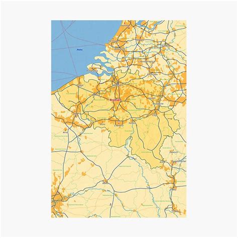 "Belgium map with cities roads rivers lakes" Photographic Print for ...