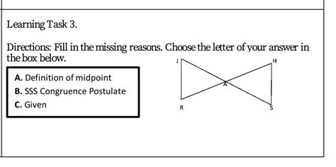 Solved Learning Task 3 Directions Fill In The Missing Reasons