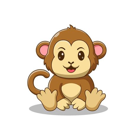 Cute Monkey Sitting Vector Icon Illustration Monkey Mascot Cartoon