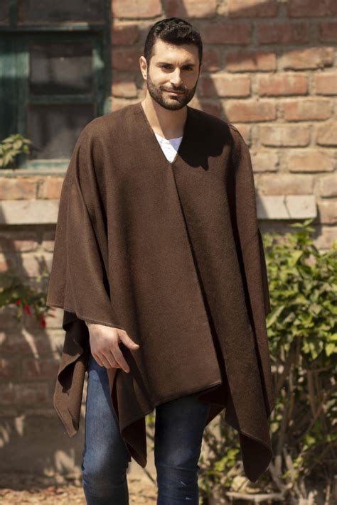 Unicef Market Mens Alpaca Poncho With V Neck From Peru Inca Explorer In Dark Brown