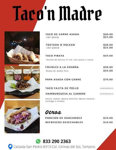 Carta Del Restaurante Taco N Madre Tampico Tampico