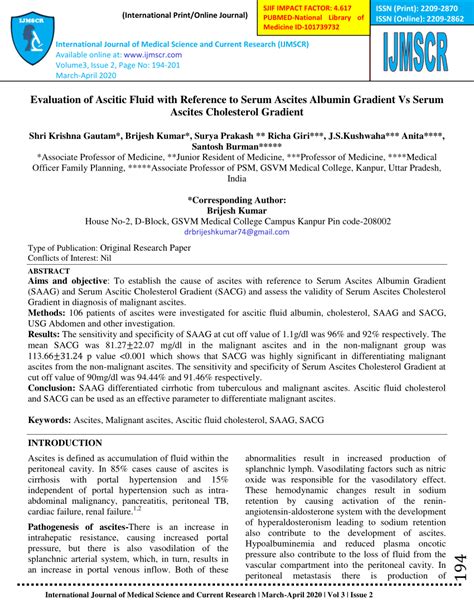 (PDF) Evaluation of Ascitic Fluid with Reference to Serum Ascites ...