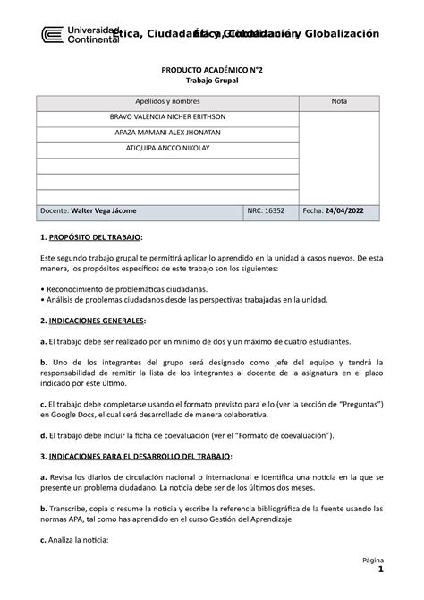 Producto Academico Trabajo De Pa Producto Acad Mico N Trabajo