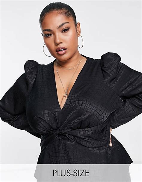 River Island Plus Top En Jacquard Torsadé Devant Noir Asos