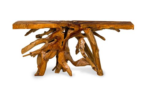 Rustic Tree Root Live Edge Lacquered Console Table