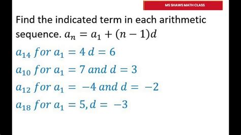 Find The Indicated Term For Each Arithmetic Sequence A For A