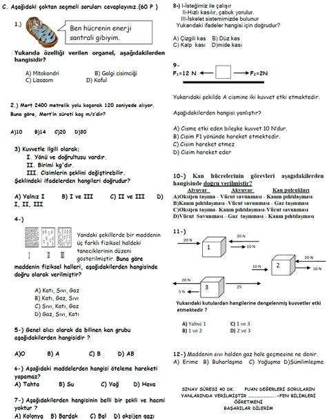 S N F Fen Ve Teknoloji D Nem Yaz L S Nav Sorular Dev Ar Ivim