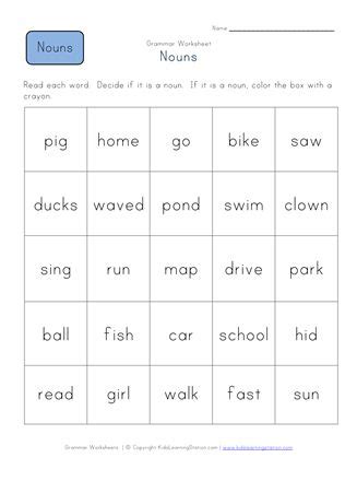 1st grade identify nouns worksheet | Nouns worksheet, Verb worksheets ...