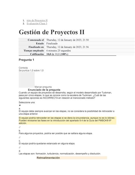 Semana Examen Dir Proy Ti N De Proyectos Ii Evaluaci N