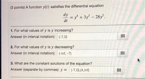 Solved 3 Points A Function Yt Satisfies The Differential