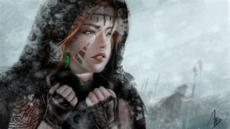 Download Hood Green Eyes Fantasy Woman Hd Wallpaper By Trungbui42