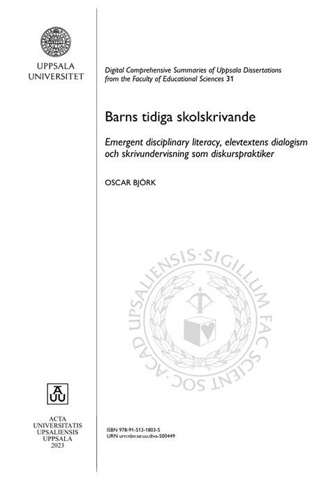 Pdf Barns Tidiga Skolskrivande Emergent Disciplinary Literacy