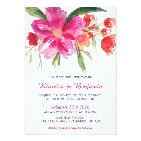 Pink Watercolor Flower Posy Wedding Invitation Zazzle