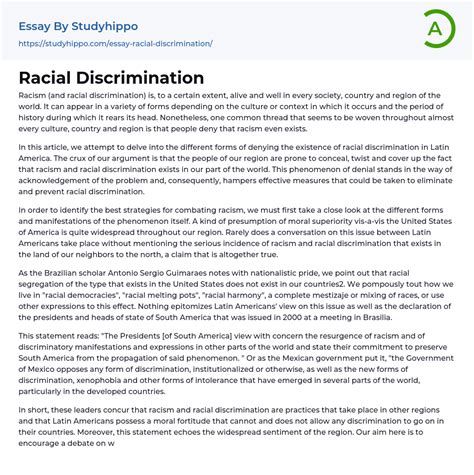 Racial Discrimination Essay Example