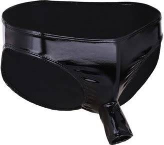 CHICTRY Men S PVC Leather Bikini Briefs Underwear Open Sheath Thongs Lingerie Panties Black