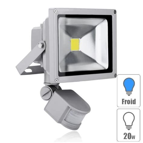 Projecteur led extérieur 20w Blanc froid avec détecteur de mouvement