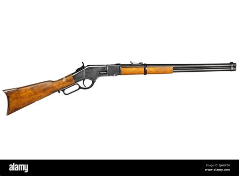 Wild West Period Winchester Lever Action Repeating Rifle Isolated On White Background Stock