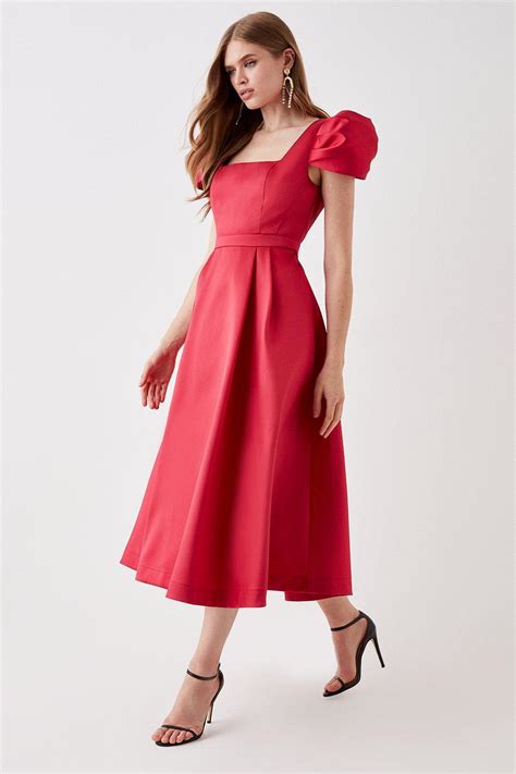 Dresses Coast Seamed Bodice Pleated Puff Sleeve Midi Dress Coast