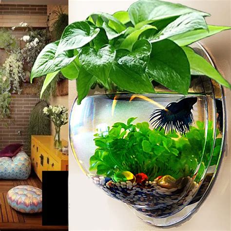 Wall Mount Hanging Aquarium Bowl Decoration Fish Bowls Decorative Plant