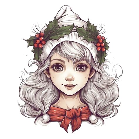 Hand Drawn Portrait Of Elf Girl With Christmas Symbols Vector Elf