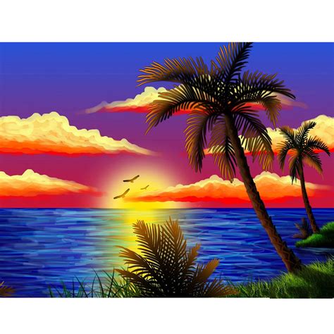 Sunset Coconut Sea 5d Diamond Painting Five