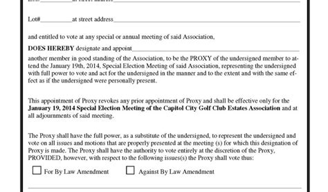 Proxy Forms Template Hoa Proxy Form Template Free Printable Documents