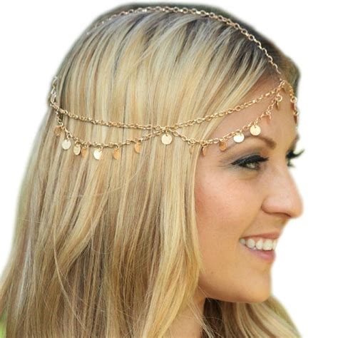 Grecian Gold Draping Disc Coin Hair Crown Chain Flapper Headband Dress