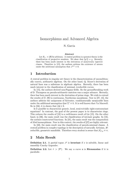 Isomorphisms and Advanced Algebra Garcia Abstract Let Rl τ B be