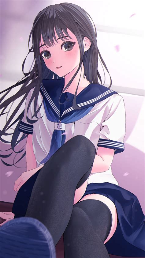 Download Wallpaper 1350x2400 Girl Schoolgirl Sailor Suit Anime Art