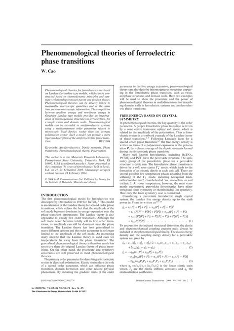 PDF Phenomenological Theories Of Ferroelectric Phase Transitions